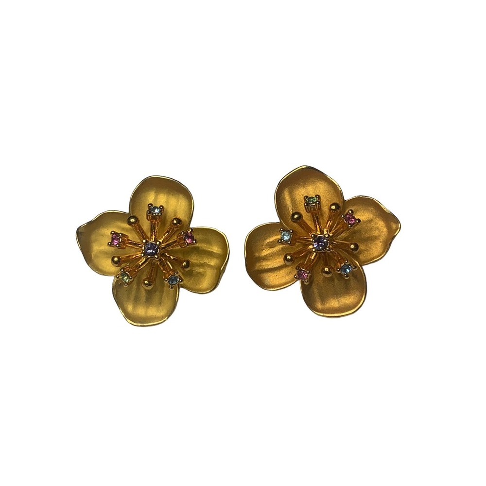 Joan rivers‎ dogwood flower clip on earrings rhinestone